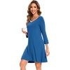 GYS Bamboo Viscose Long Sleeve Nightgowns for Women(Prussian Blue)