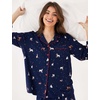GYS Bamboo Viscose Long Sleeve Pajamas for Women(Navy Christmas Puppy)