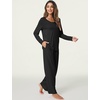 GYS Women’s Bamboo Viscose Cooling Lace Trim Pajama Set(B- Black)