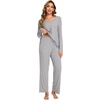 GYS Women’s Bamboo Viscose Cooling Pleated Pajama Set for Hot Flashes(Heather Grey)