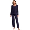GYS Women’s Bamboo Viscose Cooling Pleated Pajama Set for Hot Flashes(Navy)