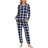 GYS Bamboo Viscose Cooling Long Sleeve Pajamas for Women(Navy Green Plaid)