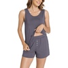 GYS Cooling Bamboo Viscose Pajamas for Women Sleeveless Top & Shorts Pj Set(Dark Grey)