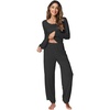 GYS Women’s Bamboo Viscose Cooling Lace Trim Pajama Set(B- Black)