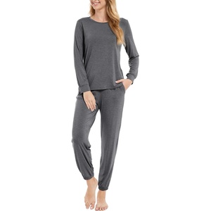 GYS Bamboo Viscose Cooling Long Sleeve Pajamas for Women(Charcoal)