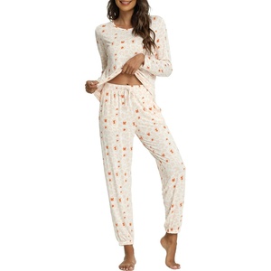 GYS Bamboo Viscose Cooling Long Sleeve Pajamas for Women(Coral Leopard)