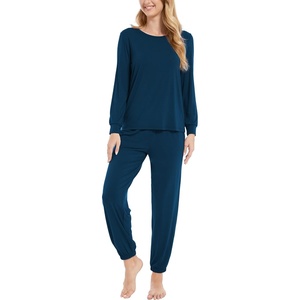 GYS Bamboo Viscose Cooling Long Sleeve Pajamas for Women(Ink Blue)