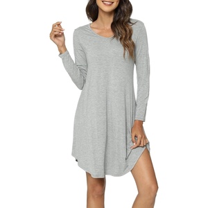 GYS Bamboo Viscose Long Sleeve Nightgowns for Women(B- Heather Grey)