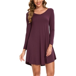 GYS Bamboo Viscose Long Sleeve Nightgowns for Women(B- Prune Purple)
