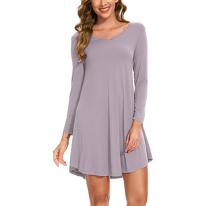 GYS Bamboo Viscose Long Sleeve Nightgowns for Women(B- Violet)