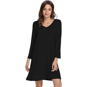 GYS Bamboo Viscose Long Sleeve Nightgowns for Women(Black)