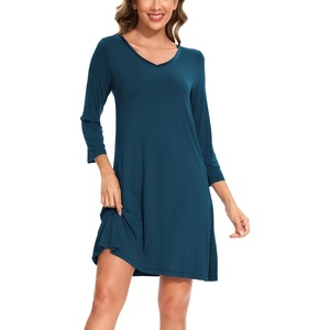 GYS Bamboo Viscose Long Sleeve Nightgowns for Women(Lyons Blue)