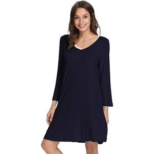 GYS Bamboo Viscose Long Sleeve Nightgowns for Women(Navy)