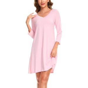 GYS Bamboo Viscose Long Sleeve Nightgowns for Women(Pink)