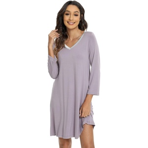GYS Bamboo Viscose Long Sleeve Nightgowns for Women(Violet)