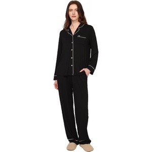 GYS Bamboo Viscose Long Sleeve Pajamas for Women(Black)