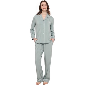 GYS Bamboo Viscose Long Sleeve Pajamas for Women(Light Greyish Green)