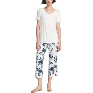 GYS Bamboo Viscose Pajama Set for Women, Cooling Moisture-Wicking Sleepwear(Blue Rose)