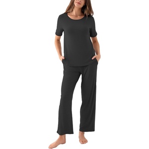 GYS Bamboo Viscose Women’s Pajama Sets, Ultra-Soft Short Sleeve Sleepwear(Black)