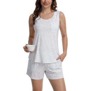 GYS Cooling Bamboo Viscose Pajamas for Women Sleeveless Top & Shorts Pj Set(Grey Abstract Floral)