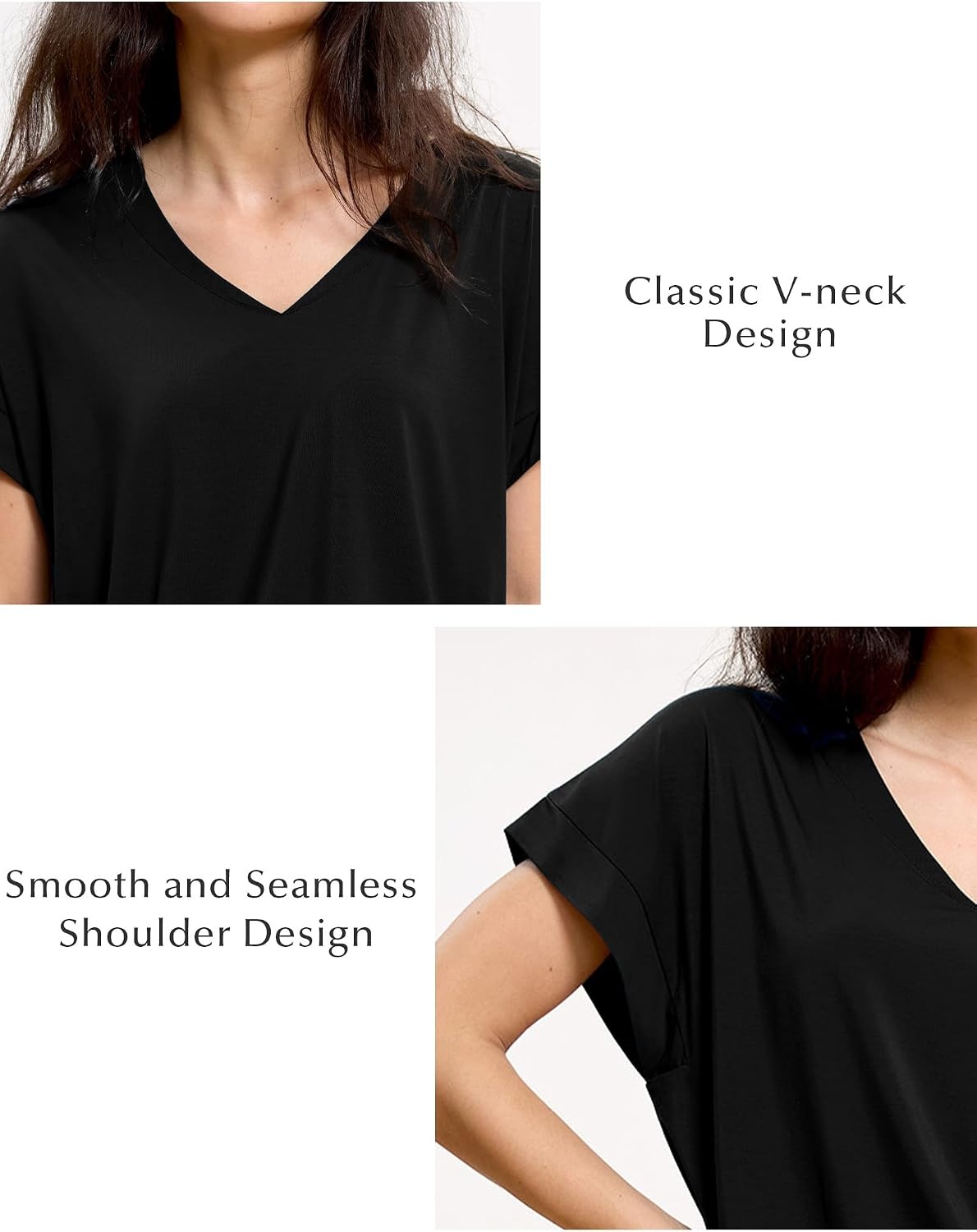 image:imageGYS Bamboo Viscose T Shirt for Women Soft Short Sleeve V Neck Pajama TopsBlack