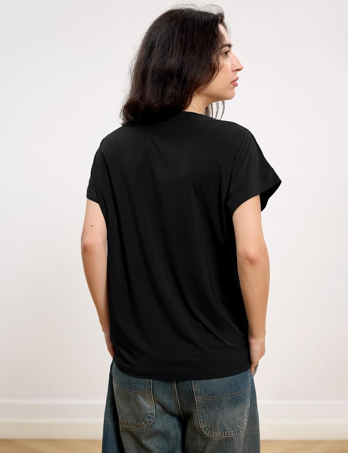 image:imageGYS Bamboo Viscose T Shirt for Women Soft Short Sleeve V Neck Pajama TopsBlack