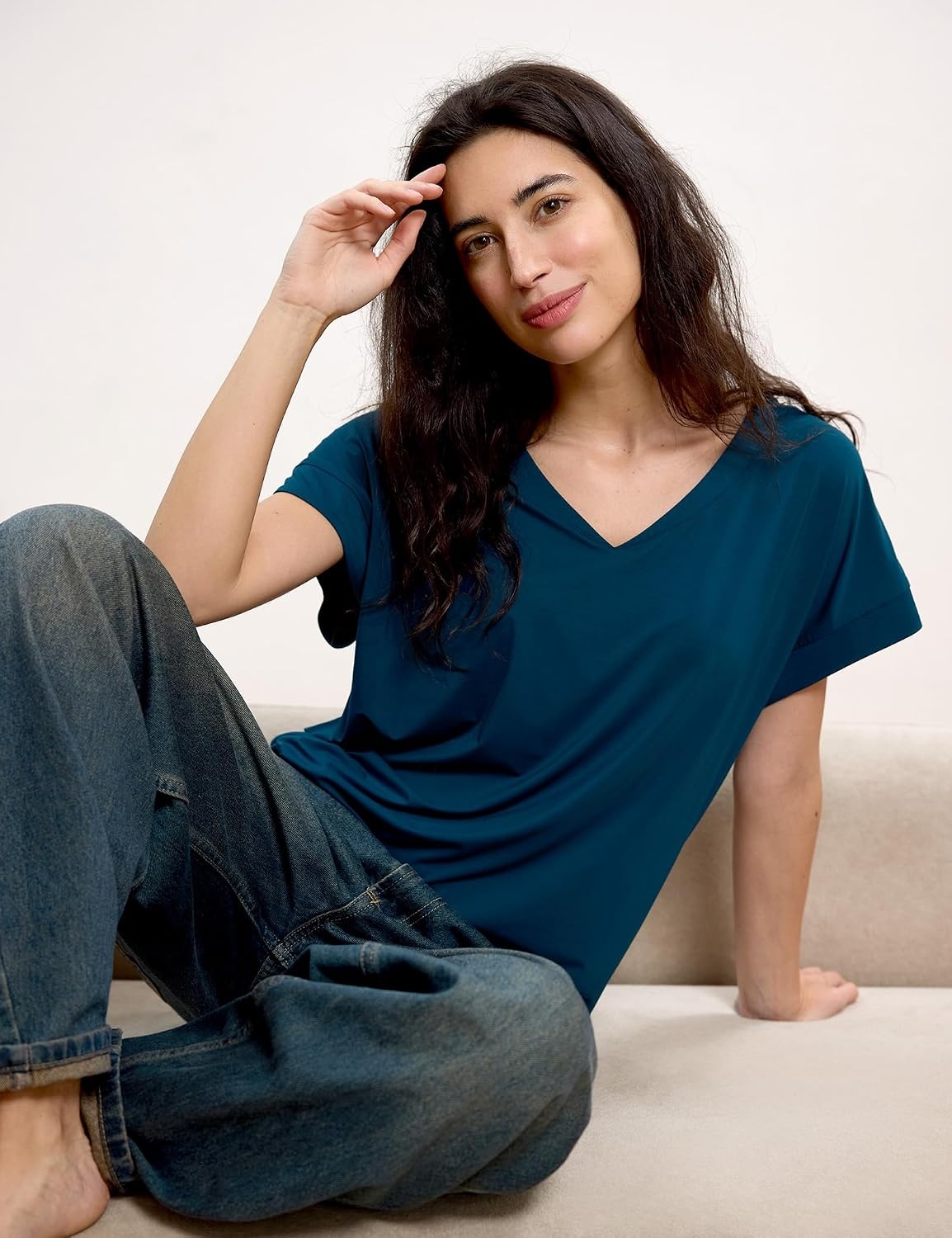 image:imageGYS Bamboo Viscose T Shirt for Women Soft Short Sleeve V Neck Pajama TopsInk Blue