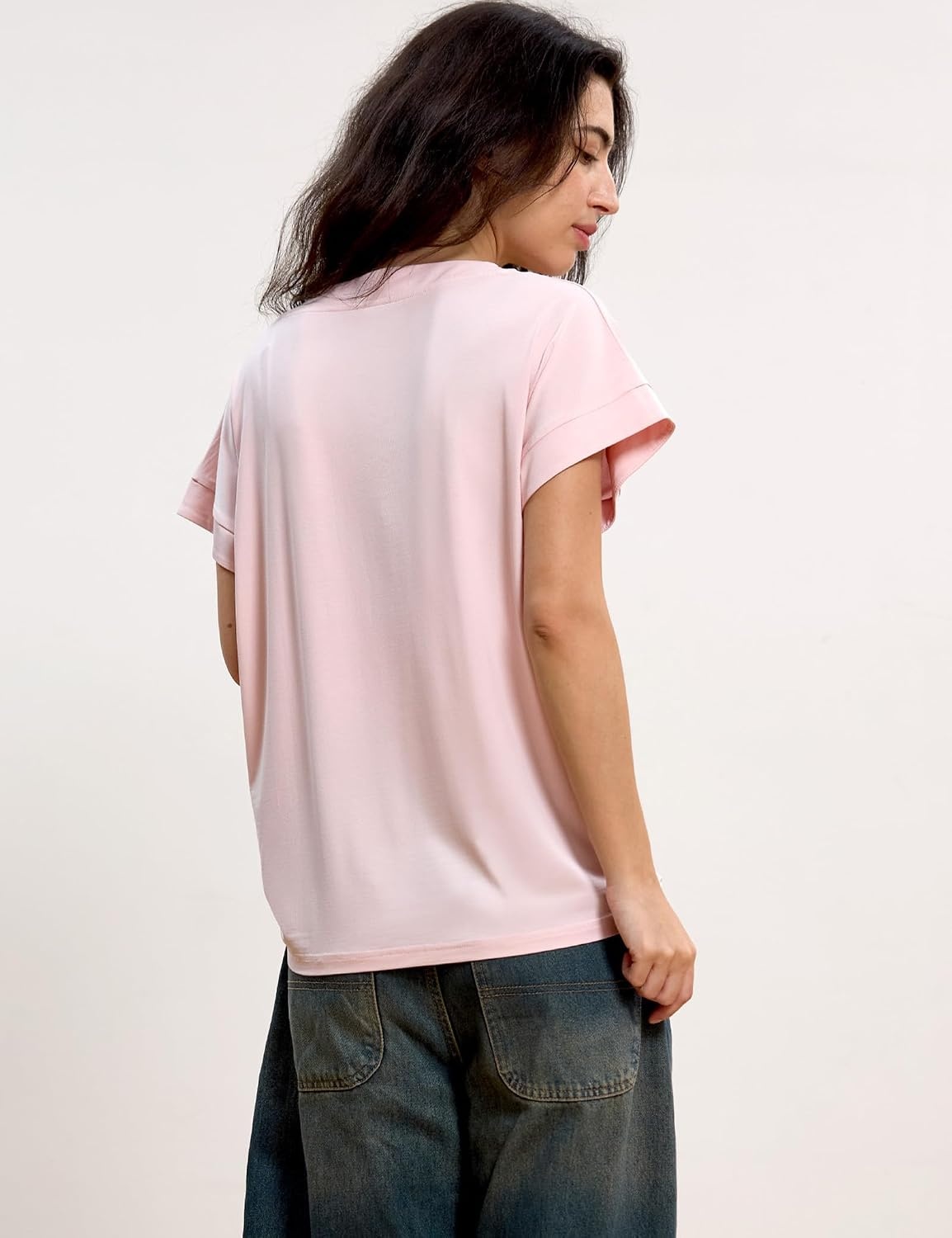image:imageGYS Bamboo Viscose T Shirt for Women Soft Short Sleeve V Neck Pajama TopsPink
