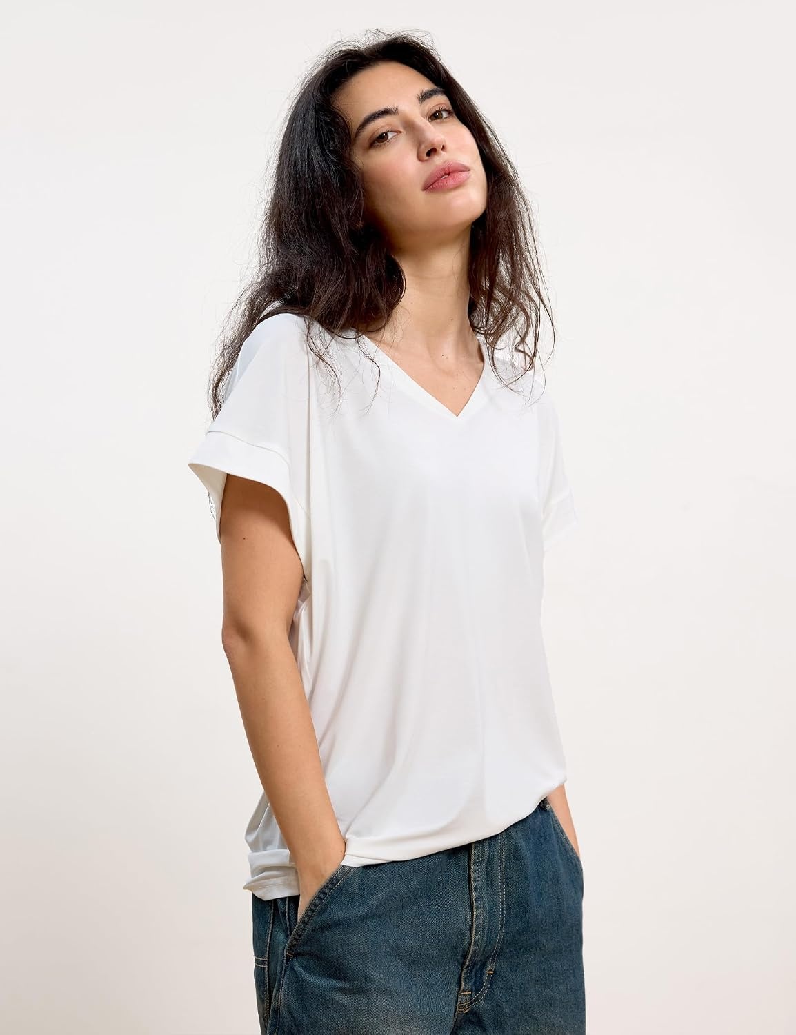 image:imageGYS Bamboo Viscose T Shirt for Women Soft Short Sleeve V Neck Pajama TopsWhite