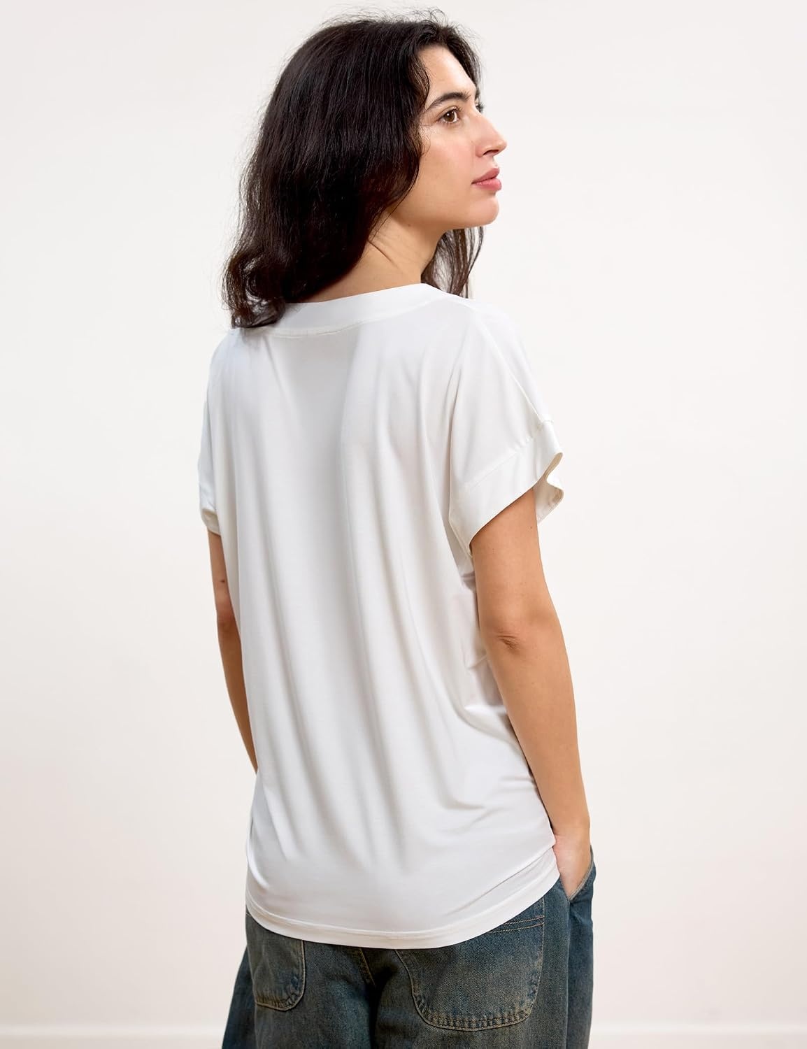 image:imageGYS Bamboo Viscose T Shirt for Women Soft Short Sleeve V Neck Pajama TopsWhite