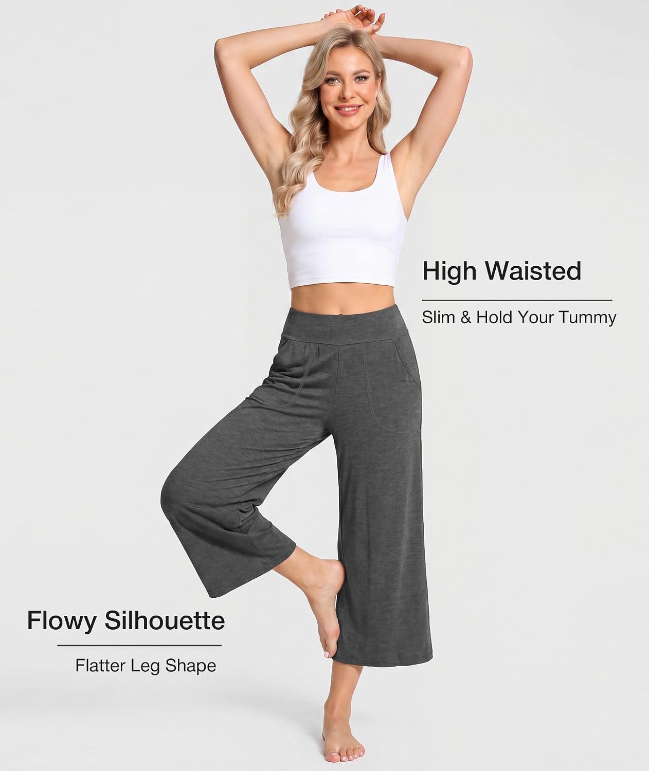 image:imageGYS Bamboo Viscose Womens Capri Pajama Pants Dark Grey XXLarge Plus