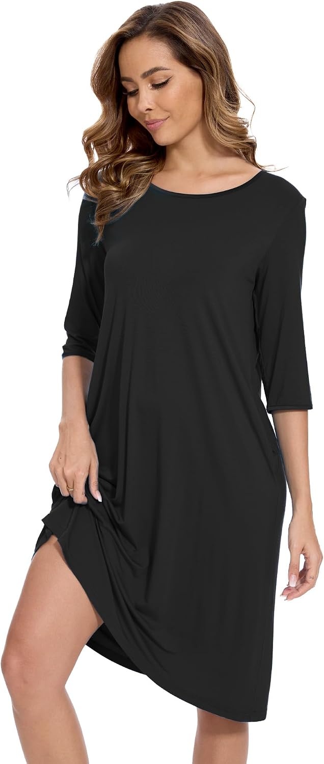 image:imageGYS Bamboo Viscose Womens Nightgowns Lightweight UltraSoft Sleep DressBlack