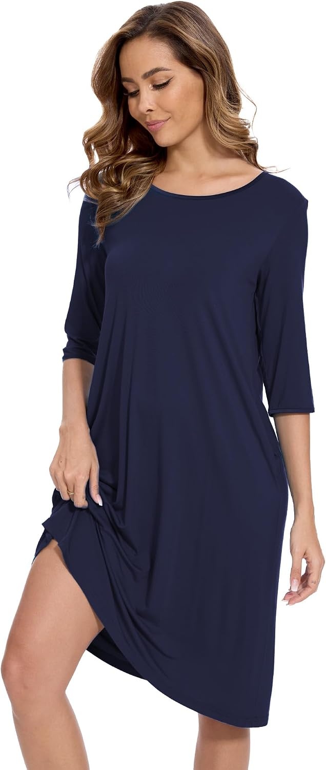 image:imageGYS Bamboo Viscose Womens Nightgowns Lightweight UltraSoft Sleep DressNavy