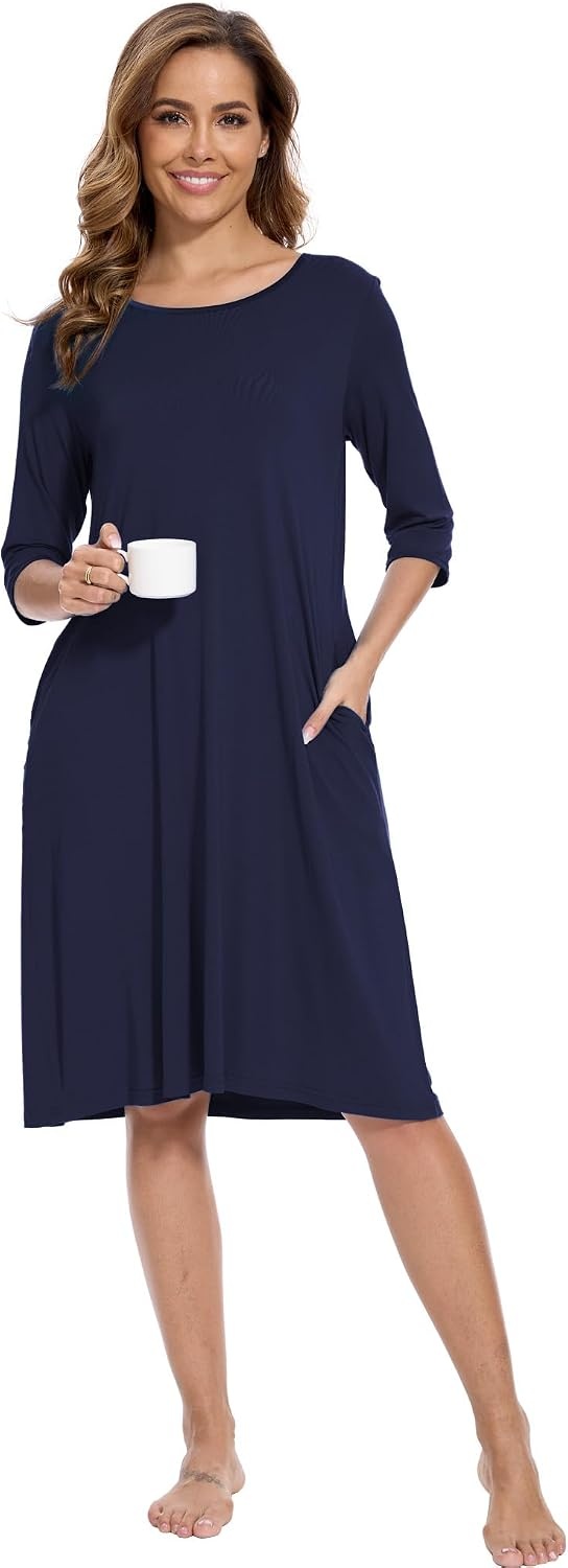 image:imageGYS Bamboo Viscose Womens Nightgowns Lightweight UltraSoft Sleep DressNavy