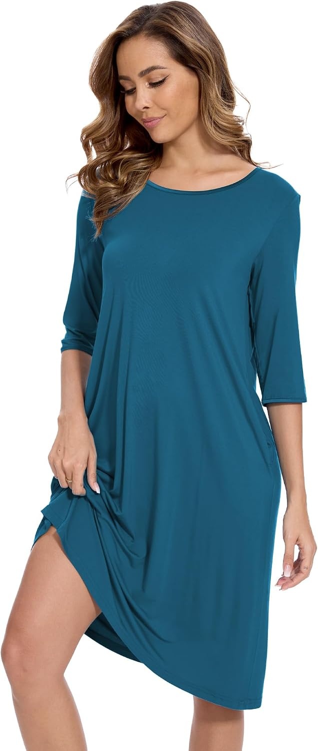 image:imageGYS Bamboo Viscose Womens Nightgowns Lightweight UltraSoft Sleep DressTeal Blue