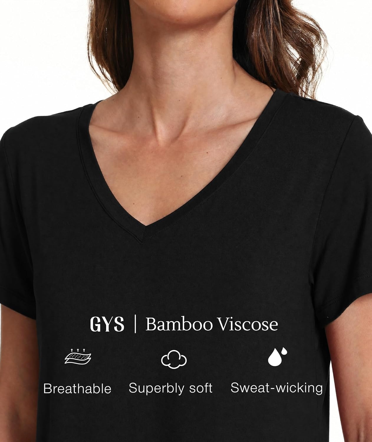 image:imageGYS Bamboo Viscose Womens Pajama Tops Lightweight Cooling Basic TShirtBlack