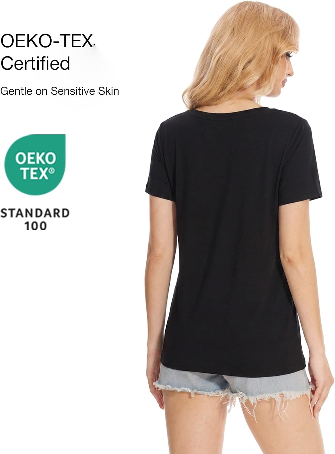 image:imageGYS Bamboo Viscose Womens Pajama Tops Lightweight Cooling Basic TShirtBlack