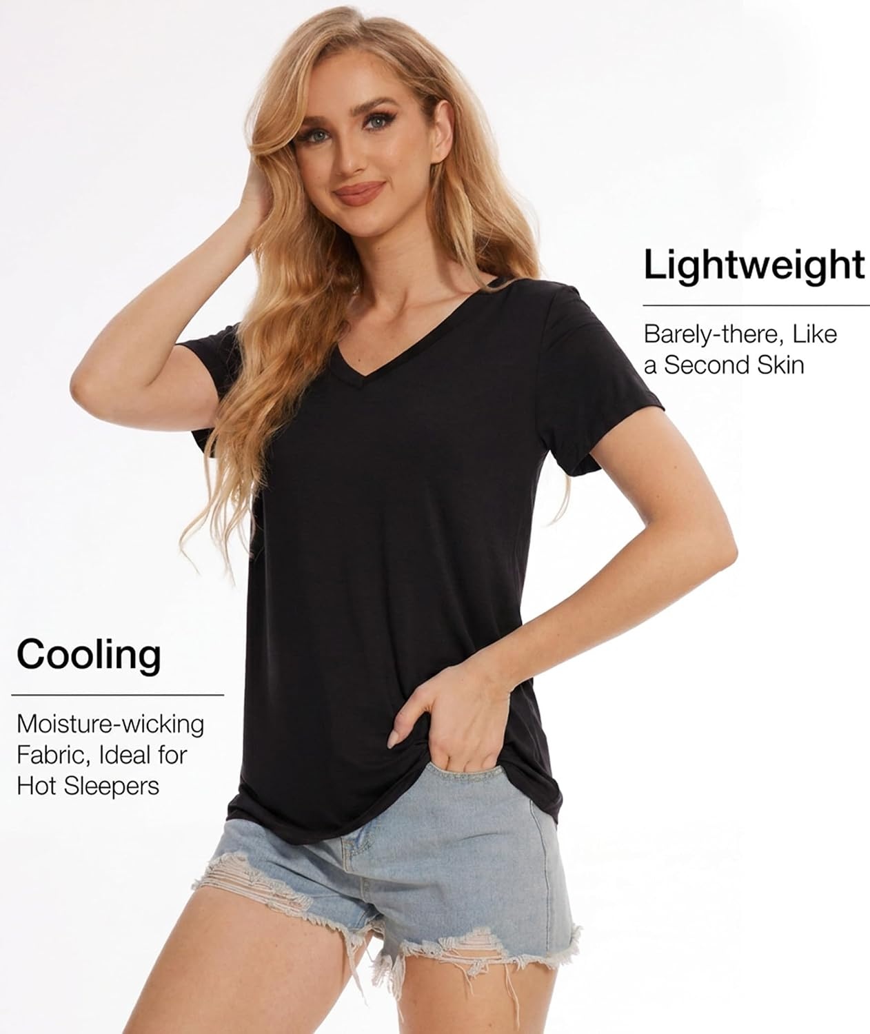 image:imageGYS Bamboo Viscose Womens Pajama Tops Lightweight Cooling Basic TShirtBlack