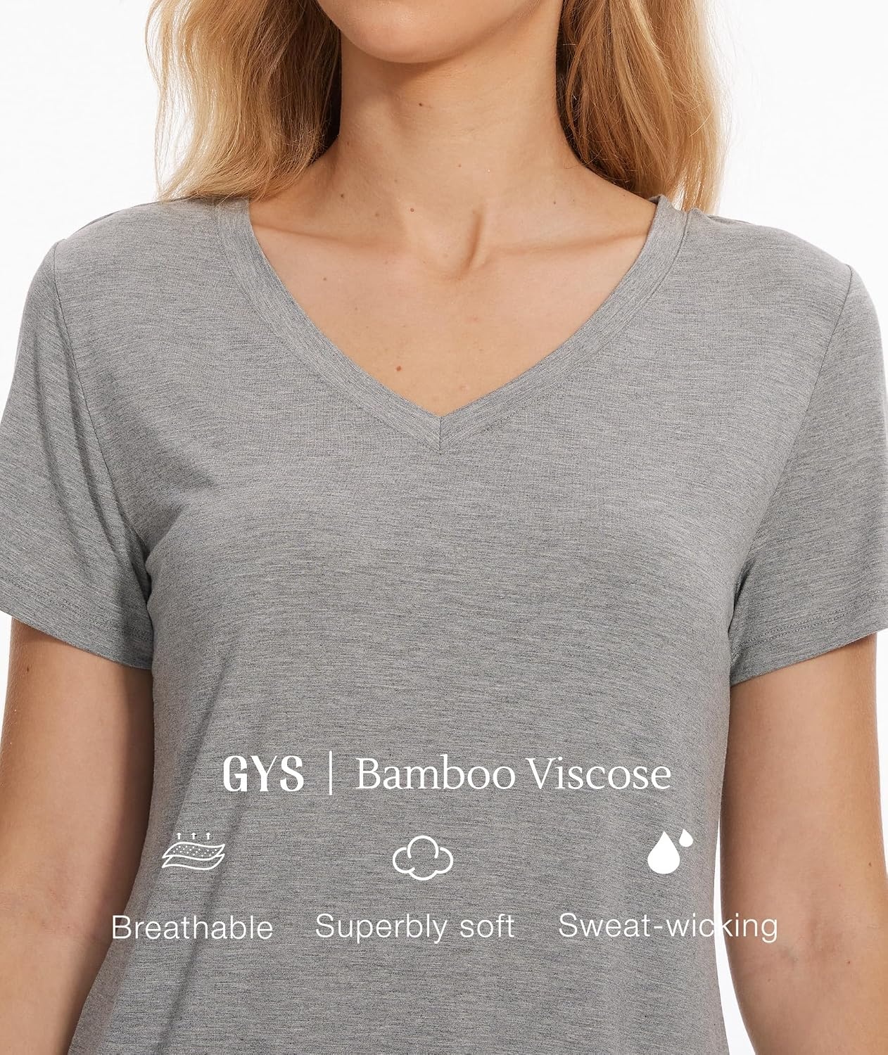 image:imageGYS Bamboo Viscose Womens Pajama Tops Lightweight Cooling Basic TShirtHeather Grey