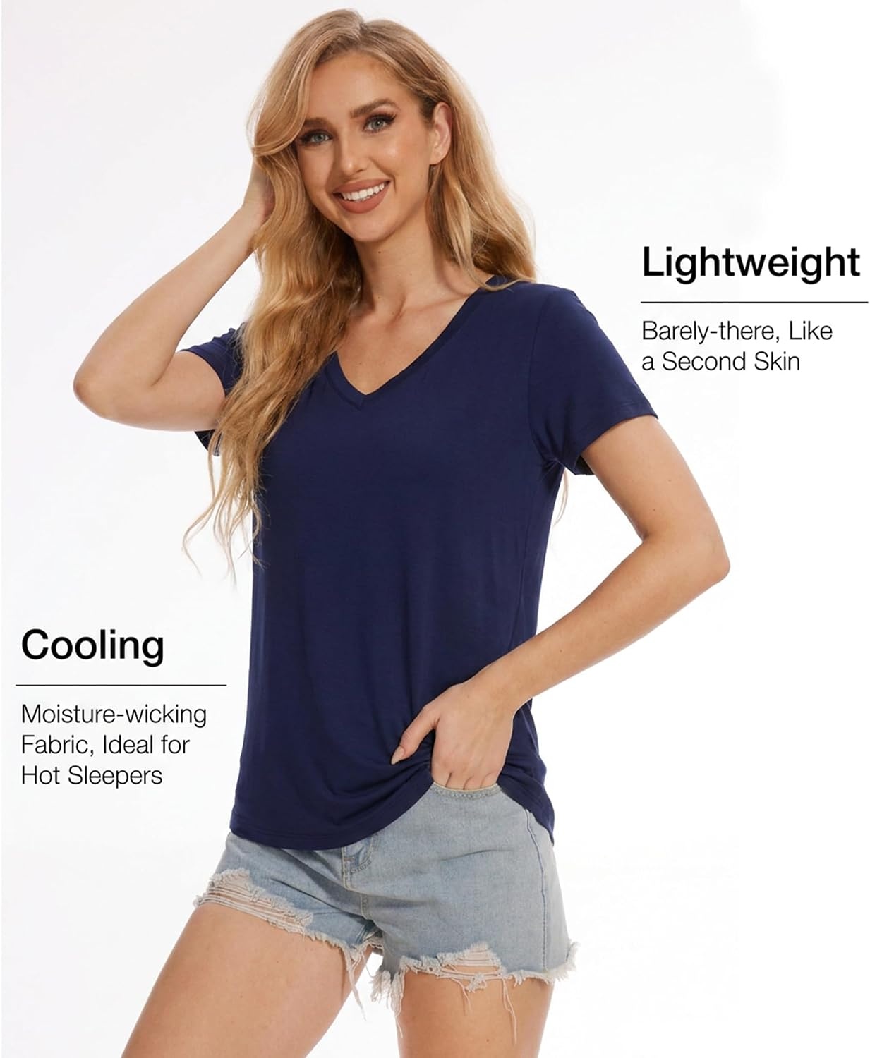 image:imageGYS Bamboo Viscose Womens Pajama Tops Lightweight Cooling Basic TShirtNavy