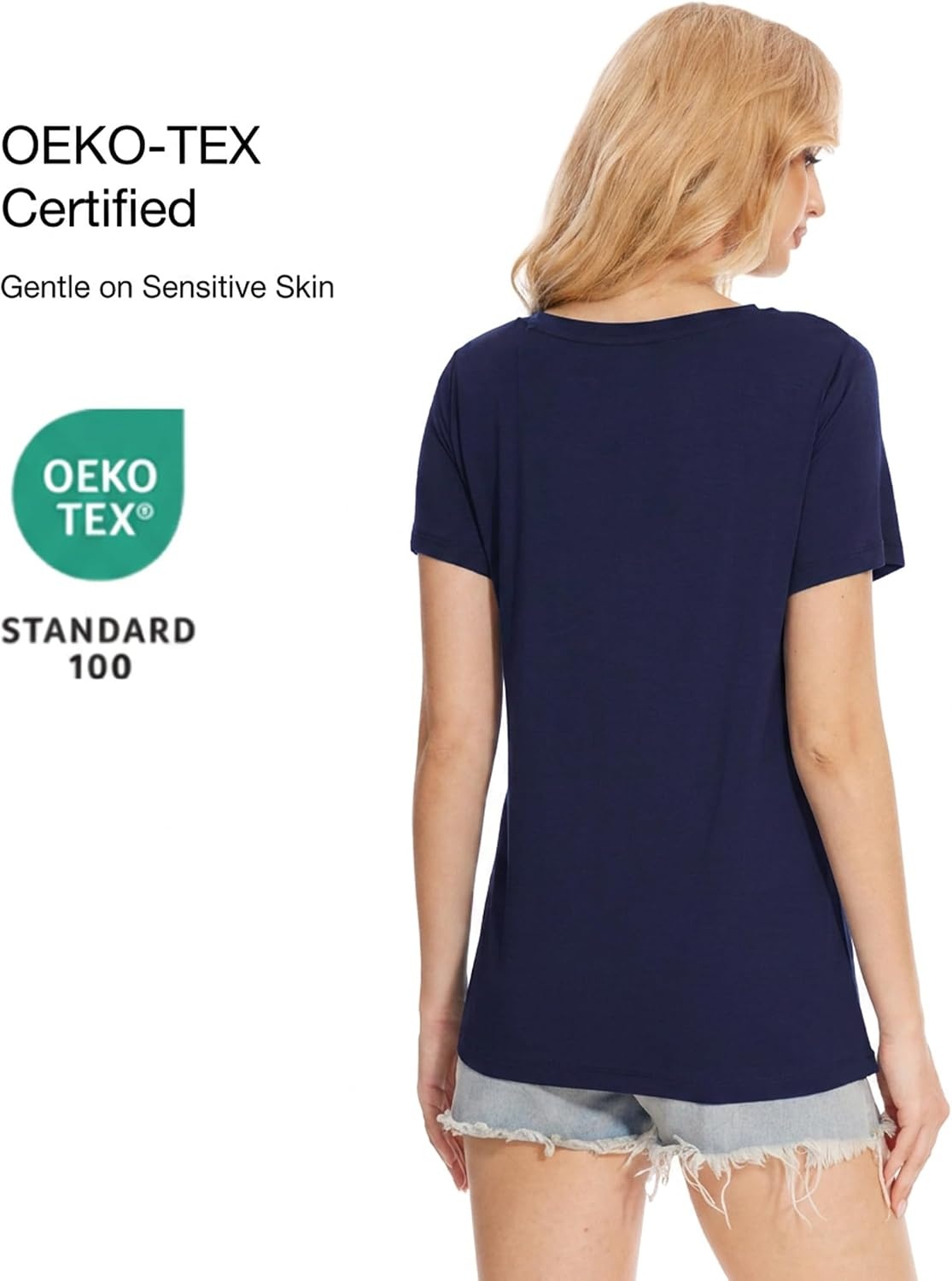 image:imageGYS Bamboo Viscose Womens Pajama Tops Lightweight Cooling Basic TShirtNavy