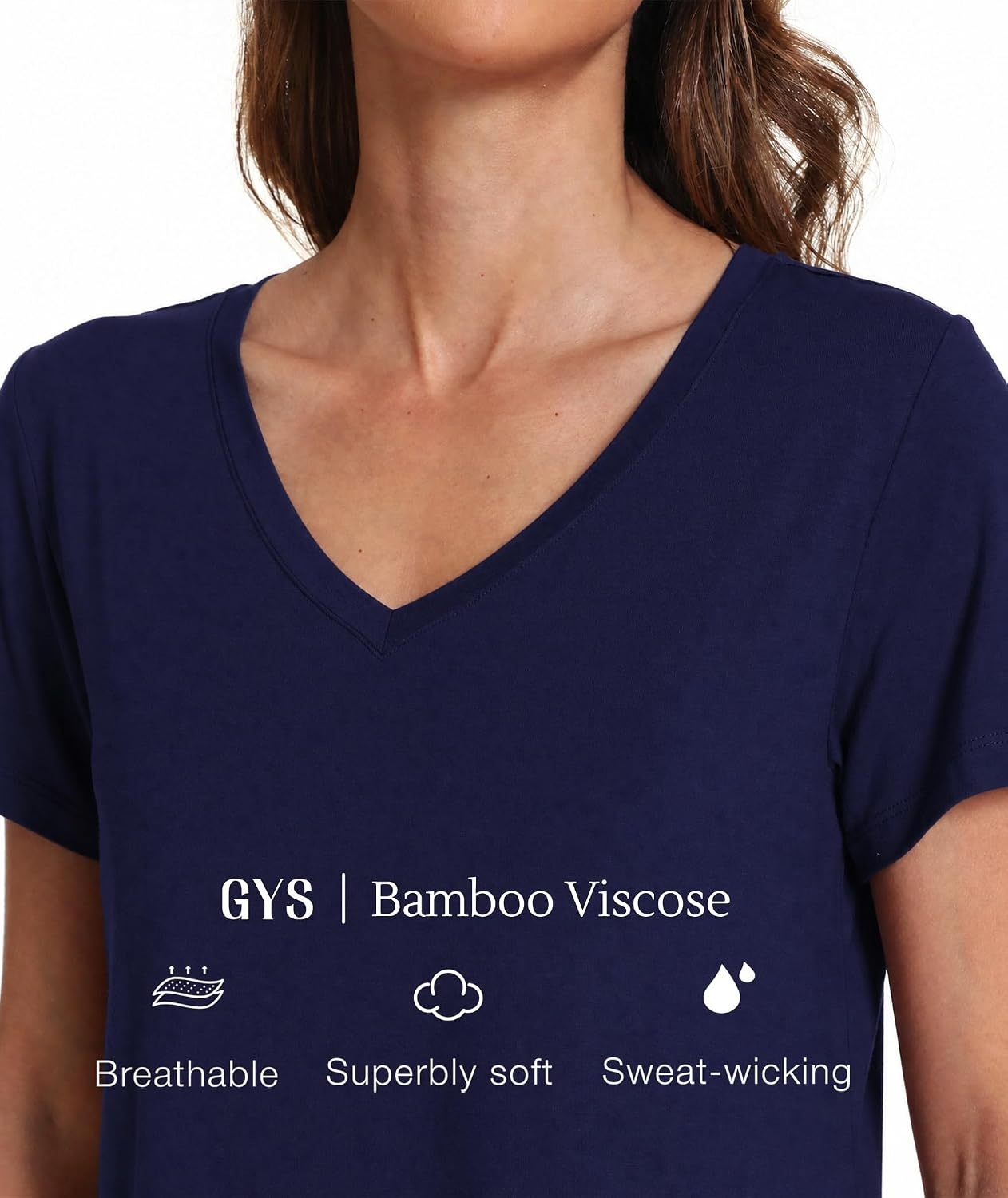 image:imageGYS Bamboo Viscose Womens Pajama Tops Lightweight Cooling Basic TShirtNavy