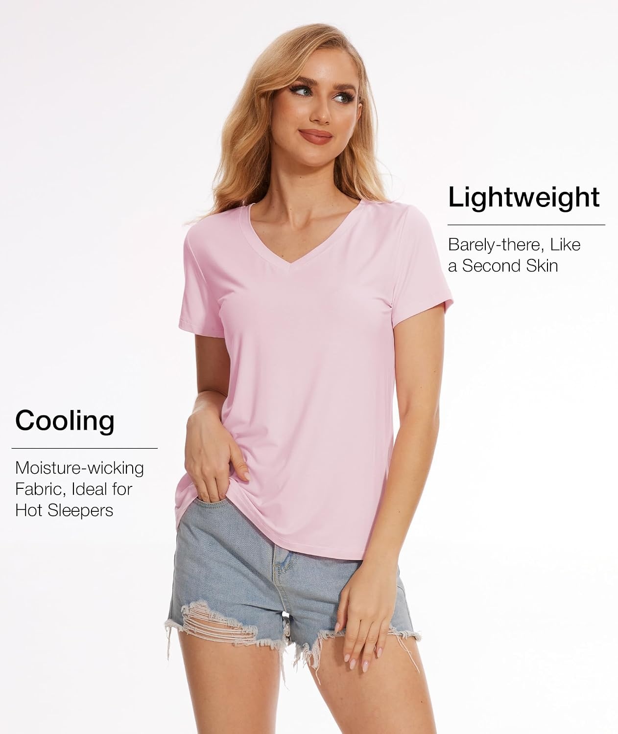 image:imageGYS Bamboo Viscose Womens Pajama Tops Lightweight Cooling Basic TShirtPink