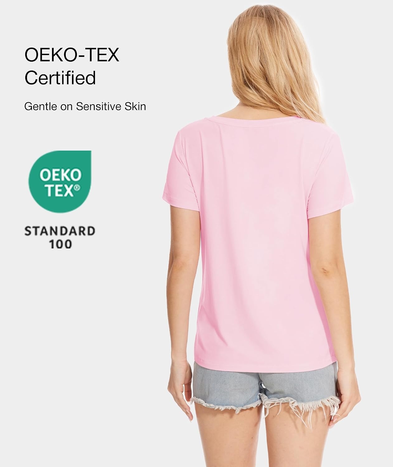 image:imageGYS Bamboo Viscose Womens Pajama Tops Lightweight Cooling Basic TShirtPink