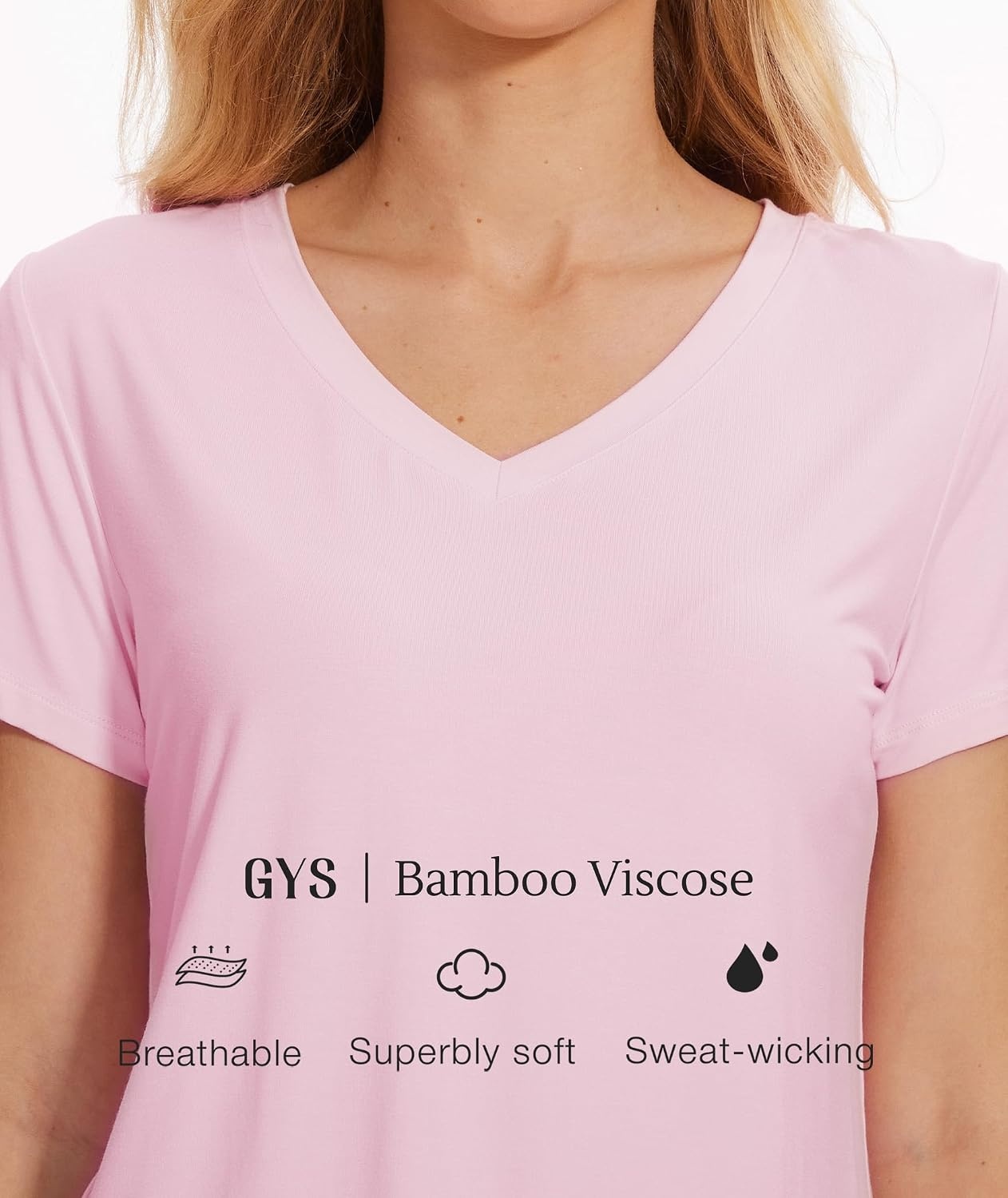 image:imageGYS Bamboo Viscose Womens Pajama Tops Lightweight Cooling Basic TShirtPink