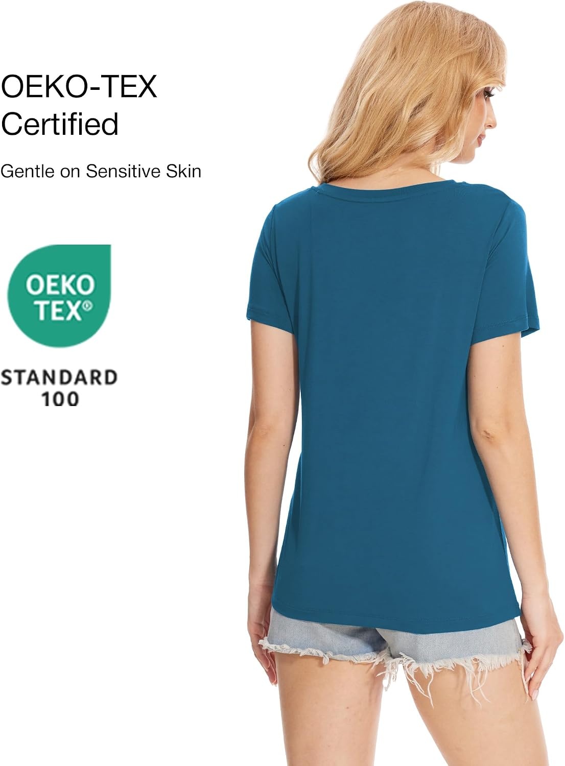 image:imageGYS Bamboo Viscose Womens Pajama Tops Lightweight Cooling Basic TShirtTeal Blue