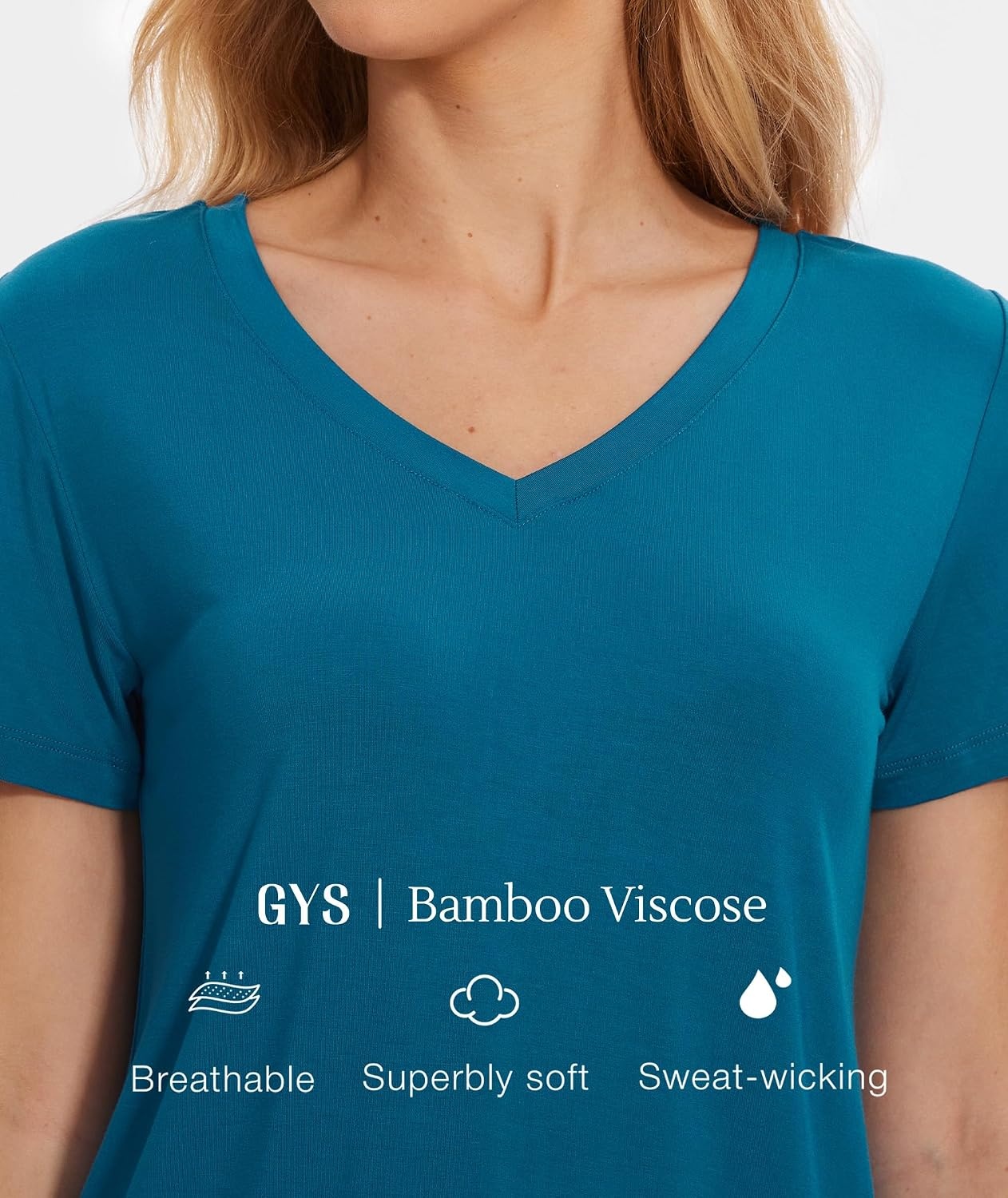 image:imageGYS Bamboo Viscose Womens Pajama Tops Lightweight Cooling Basic TShirtTeal Blue