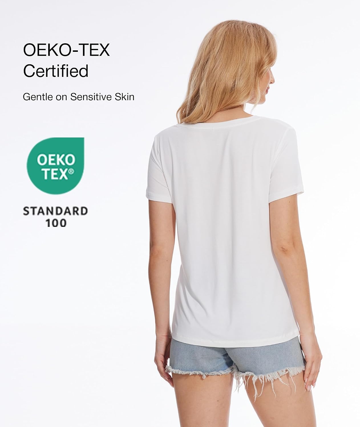 image:imageGYS Bamboo Viscose Womens Pajama Tops Lightweight Cooling Basic TShirtWhite