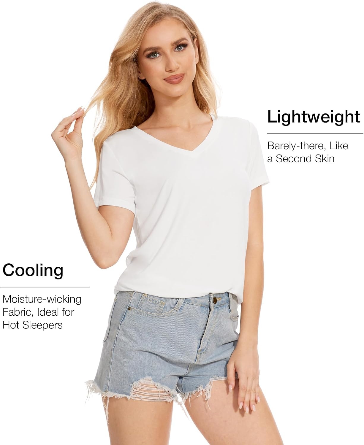 image:imageGYS Bamboo Viscose Womens Pajama Tops Lightweight Cooling Basic TShirtWhite