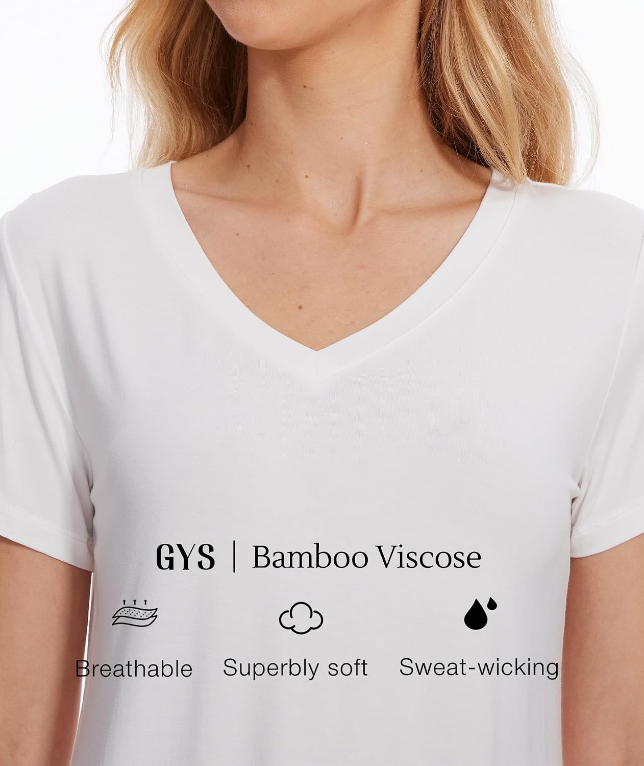image:imageGYS Bamboo Viscose Womens Pajama Tops Lightweight Cooling Basic TShirtWhite